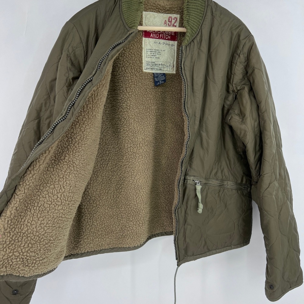 Y2K Abercrombie & Fitch A92 Mens Quilted Sherpa‎ Bomber Jacket Military Field - Picture 3 of 10
